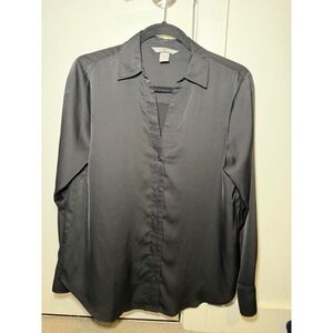 H&M Black Satin Button Down Top Size S